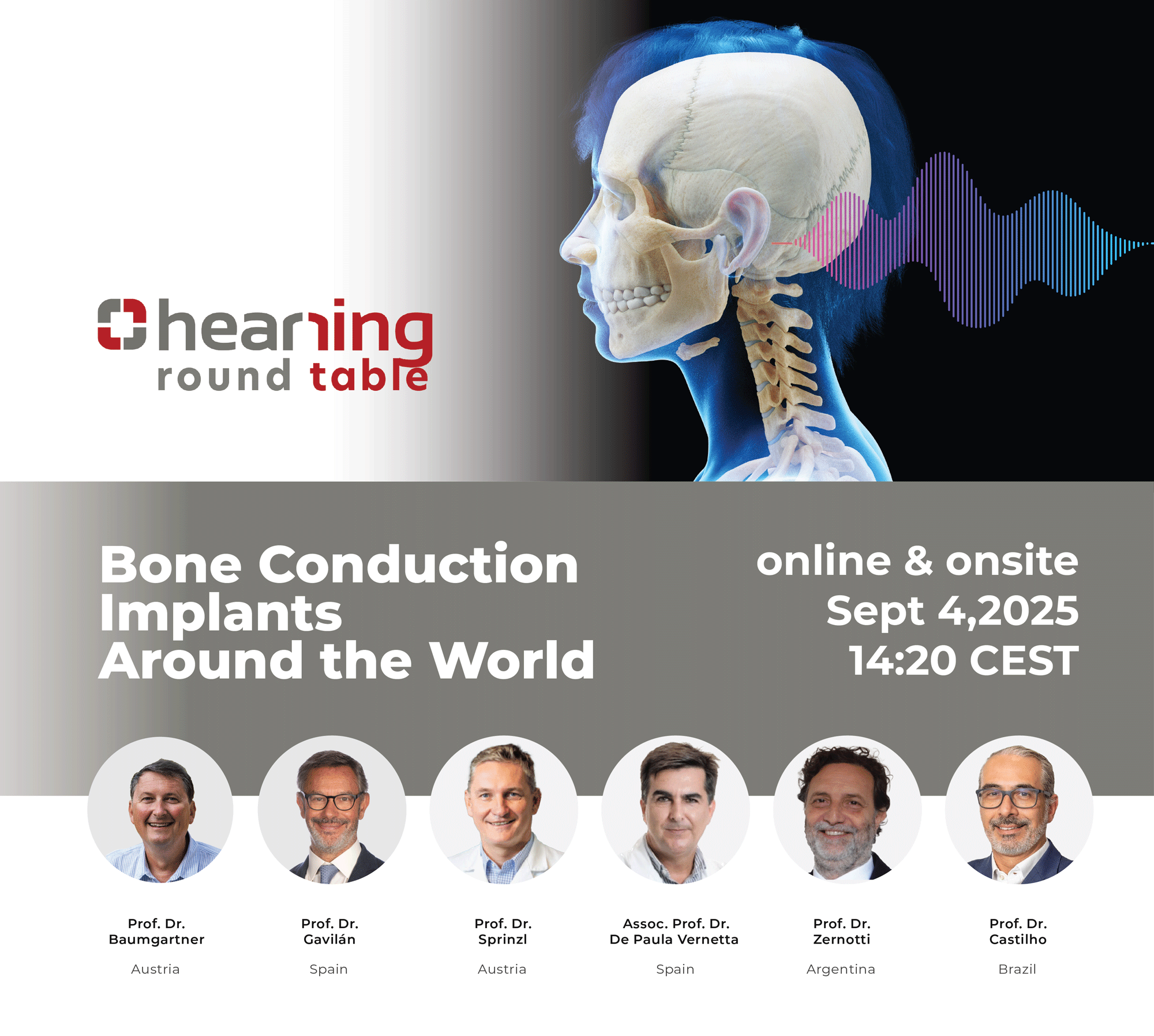 Promotional image again summarizing the title, timing and speakers of the HEARRING Round Table event